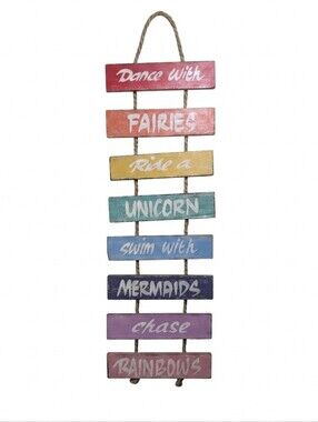 Rustic Wooden Wall Hanging - Fairies, Unicorns & Mermaids Decor How Bazaar NWT